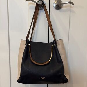 Dune London Navy, Cream and Tan Leather Shoulder Tote